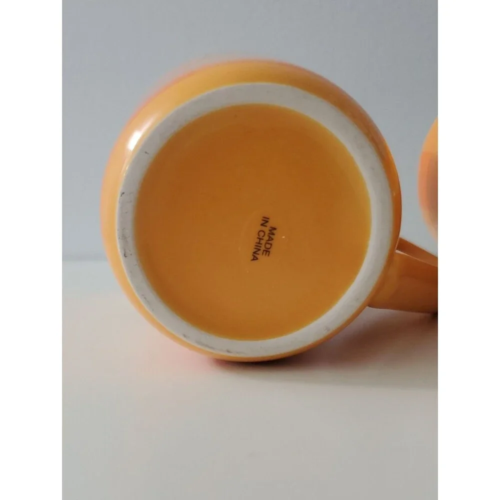 McCafe Orange Plaid Coffee Mugs 12 oz. Set Of 2